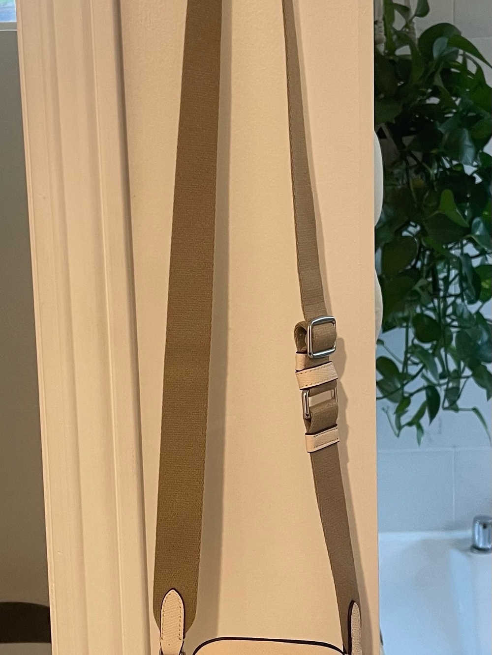 Coach Crossbody Bag with Beige Strap and Light Pink Trim